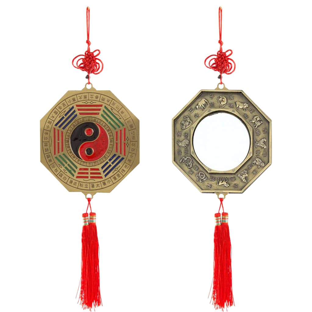HASTHIP Chinese Feng Shui Bagua Mirror Feng Shui Bagua Brass Mirror Yin Yang Chinese Zodiac Engraved Bagua Mirror Auspicious Red Chinese Knot Bagua Chien Kun Mirror Wall Home Decor, 10cm HASTHIP Chinese Feng Shui Bagua Mirror Feng Shui Bagua Brass Mirror Yin Yang Chinese Zodiac Engraved Bagua Mirror Auspicious Red Chinese Knot Bagua Chien Kun Mirror Wall Home Decor, 10cm